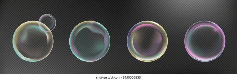 3d pink realistic soap ball transparent vector. Rainbow glass sphere with abstract light reflection. Pastel iridescent bubble isolated design. Laundry wash dreamy orb element in blue and green