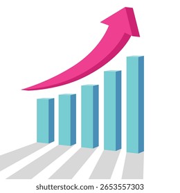 Gráfico de seta de negócios curvo vermelho-rosa 3D subindo representa o lucro de negócios e o relatório de crescimento econômico