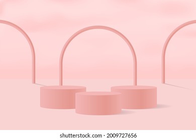 3d pink rendering background vector with minimal product display podium background. 3d rendered geometric shapes stage showcase platform