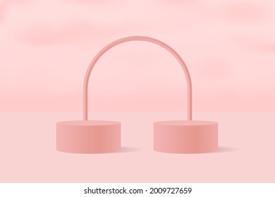 3d pink rendering background vector with minimal product display podium background. 3d rendered geometric shapes stage showcase platform