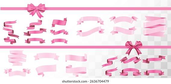 3D Pink ribbon banners collection. Big ribbons set. Ribbons collection isolated on white background. Royal ribbons set for promotion design. Vector graphic, stock illustration, girly vintage bow set.