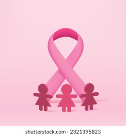 3d pink ribbon in the breast cancer awareness month. 3d illustration vector symbol.