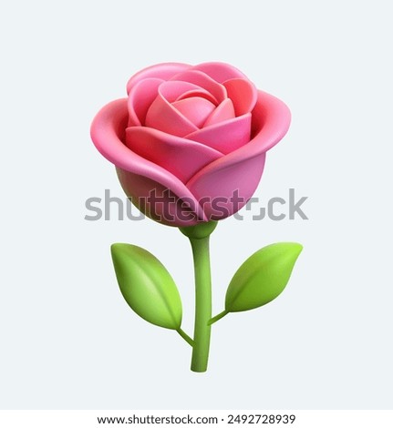 3d pink rose flower isolated. Vector 3d rose icon. Romance design element. Cartoon vector illustration