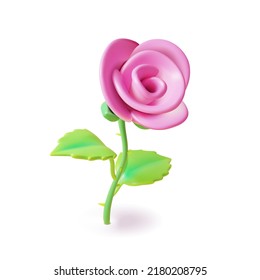 3d Pink Rose Flower Plasticine Cartoon Style Isolated on a White Background for Wedding Invitation. Vector illustration