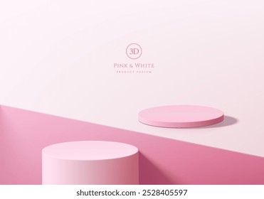 Fondo de podio redondo rosa 3D en el suelo y ranura cuadrada. Composición geométrica Abstractas en diseño minimalista. Pedestal del producto del soporte de la sala de exposición del estudio, escena de maqueta del escaparate de moda.