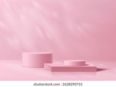 3D cor-de-rosa plano de fundo de pódio Dia dos Namorados conceito. Composição geométrica abstrata em design minimalista. Estúdio quarto display showroom stand produto pedestal, Moda palco vitrine cena maquete.