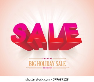 3D pink sale sign, vector illustration.
