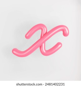 3D Pink Script Lowercase Letter X on light background. Cute Cursive Bubble typography symbol vector illustration.