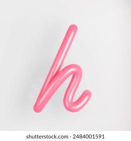 3D Pink Script Lowercase Letter H on light background. Cute Cursive Bubble typography symbol vector illustration.