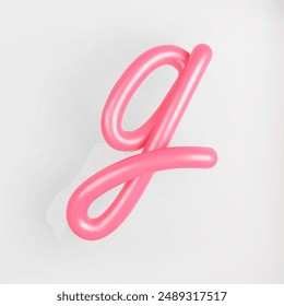 3D Pink Script Lowercase Letter G on light background. Cute Cursive Bubble typography symbol vector illustration.