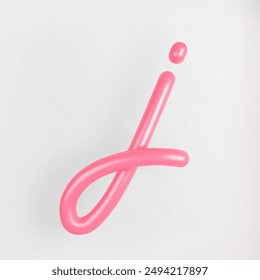 3D Pink Script Lowercase Letter J on light background. Cute Cursive Bubble typography symbol vector illustration.