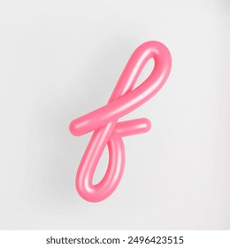 3D Pink Script Lowercase Letter F on light background. Cute Cursive Bubble typography symbol vector illustration.