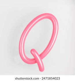 3D Pink Script Uppercase Letter Q on light background. Cute Cursive Bubble typography symbol vector illustration.