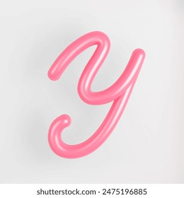 3D Pink Script Uppercase Letter Y on light background. Cute Cursive Bubble typography symbol vector illustration.