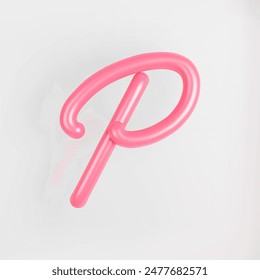 3D Pink Script Großbuchstabe P auf hellem Hintergrund. Niedliche kursive Bubble Typografie Symbol Vektorillustration.