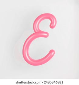 3D Pink Script Uppercase Letter E on light background. Cute Cursive Bubble typography symbol vector illustration.