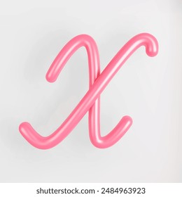 3D Pink Script Uppercase Letter X on light background. Cute Cursive Bubble typography symbol vector illustration.