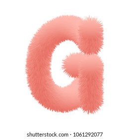 3d pink shaggy decorative fur alphabet capital letter. letter alphabet character G font - vector illustration