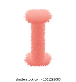 3d pink shaggy decorative fur alphabet capital letter. letter alphabet character I font - vector illustration