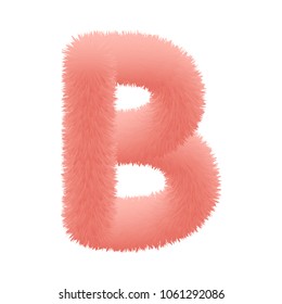 3d pink shaggy decorative fur alphabet capital letter. letter alphabet character B font - vector illustration