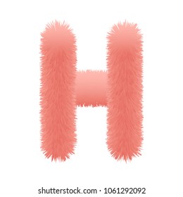 3d pink shaggy decorative fur alphabet capital letter. letter alphabet character H font - vector illustration