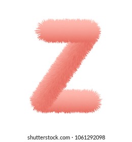 3d pink shaggy decorative fur alphabet capital letter. letter alphabet character Z font - vector illustration