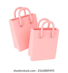 3D pink shopping bags. Cute pink icon for buy, sale, promotion. Marketing special offer purchasing holiday invitation. Discount special offer 3d object realistic vector illustration