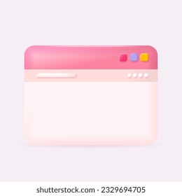 3d Pink Simple Browser Window Opened Template Concept Cartoon Style. Vector illustration of Operating System User Interface