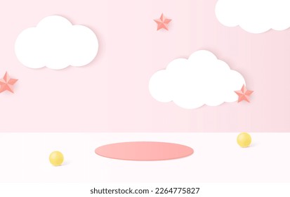 3D pink sky geometrical background with a product podium.