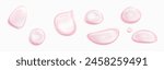3d pink soap bubble. Collagen water ball vector. Isolated transparent liquid jelly circle droplet with oil texture. Round clear strawberry serum swatch for girl skin. Hyaluron cosmetic essence orb
