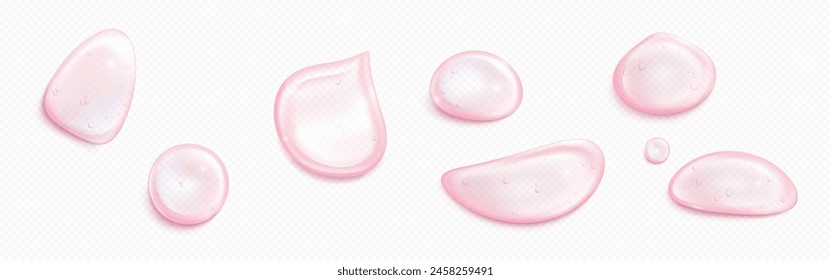 3d pink soap bubble. Collagen water ball vector. Isolated transparent liquid jelly circle droplet with oil texture. Round clear strawberry serum swatch for girl skin. Hyaluron cosmetic essence orb