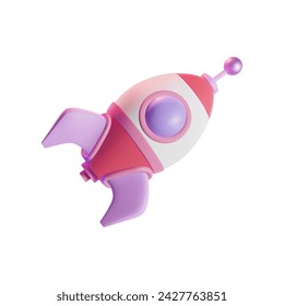 3d Pink Space Rocket Ship Cartoon Style Isolated on a White Background Business Innovation Concept. Vector illustration