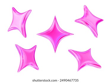 3d pink sparkle star set. Stock vector illustration on isolated background.