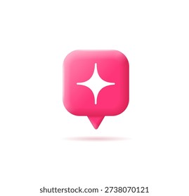 3d Pink Speech Bubble Icon with Sparkle Sign Generate Content Concept Cartoon Design Style Isolated on a White Background. Vector illustration
