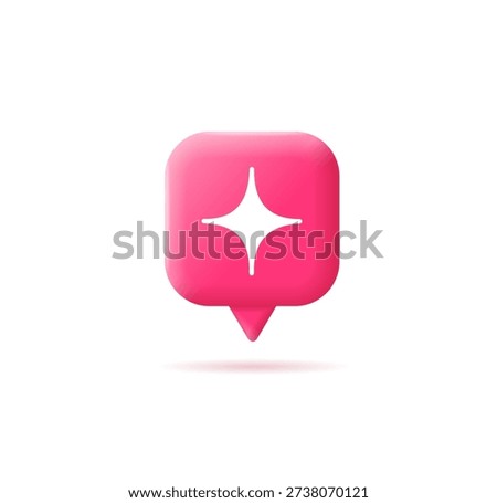3d Pink Speech Bubble Icon with Sparkle Sign Generate Content Concept Cartoon Design Style Isolated on a White Background. Vector illustration