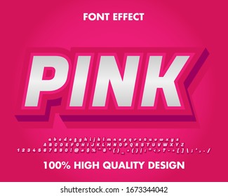 3d Pink Text Effect and Font Effect. for Sticker, title, t-shirt and Headline. full set number alphabet and symbol. premium vector