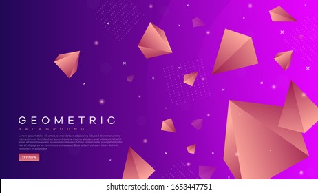 3d pink triangle geomteric background with light dots isolated on gradient background, vector, Eps10