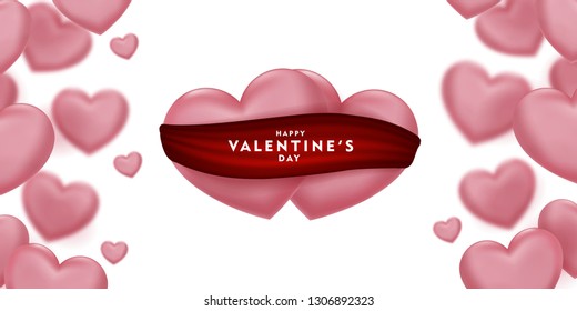 3d pink two hearts blur efect design, for Happy saint valentine's day Celebration card, vector illustration