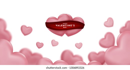 3d pink two hearts blur efect design, for Happy saint valentine's day Celebration card, vector illustration