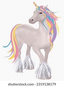 3D Pink Unicorn with Black Eyes, Rainbow horn,Long mane,Isolated Cute Cartoon Character of magical Horse,Vector Illustration design elements apply for Children products