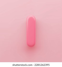 3D Pink uppercase letter I with a glossy surface on a pink background.