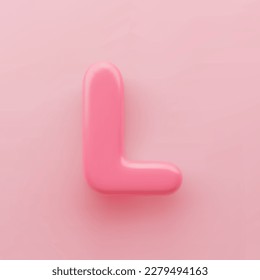 3D Pink uppercase letter L with a glossy surface on a pink background.