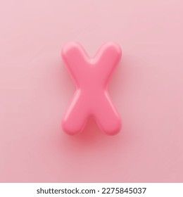 3D Pink uppercase letter X with a glossy surface on a pink background .