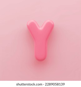 3D Pink uppercase letter Y with a glossy surface on a pink background.