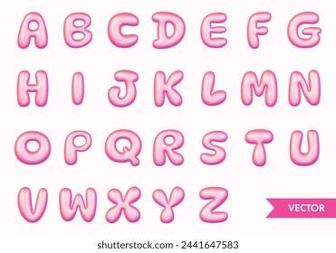 3d pink vector letters. Bright glossy gradient children's alphabet. Plastic rounded balloon. Vector illustration