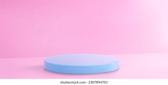 3d fondo de estudio de pared rosa con fondo vectorial de podio azul. Representación vacía para la etapa de presentación de la publicidad del producto. Maquina plantilla de escena de la sala de exposición con soporte de color perspectiva