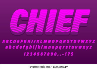 3d pink with wavy lines realistic alphabet text font effect