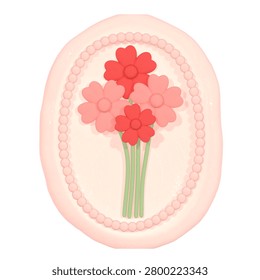 3D pink wax seal stamp illustration with elegant floral decorations and a charming decorative design
