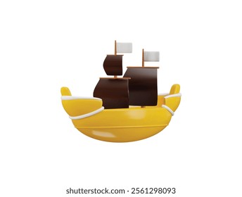 3D Pirate ship icon, Wooden ship, sailing ship, wind sail boat pirate frigate warship icon vector illustration