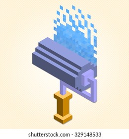 3d pixel art paint roller vector logo